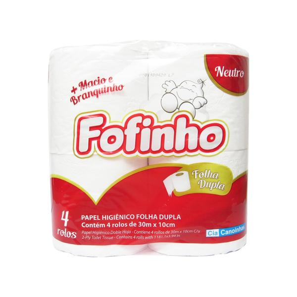 PAPEL HIGIENICO FOLHA DUPLA NEUTRO 30 METROS C/ 4 ROLOS